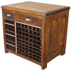 Vintage Industrial Marble-Top Wooden Table Counter Storage Parts Cabinet Cubby Holes