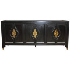 Black Lacquer Sideboard in the Style of James Mont for Century Furniture