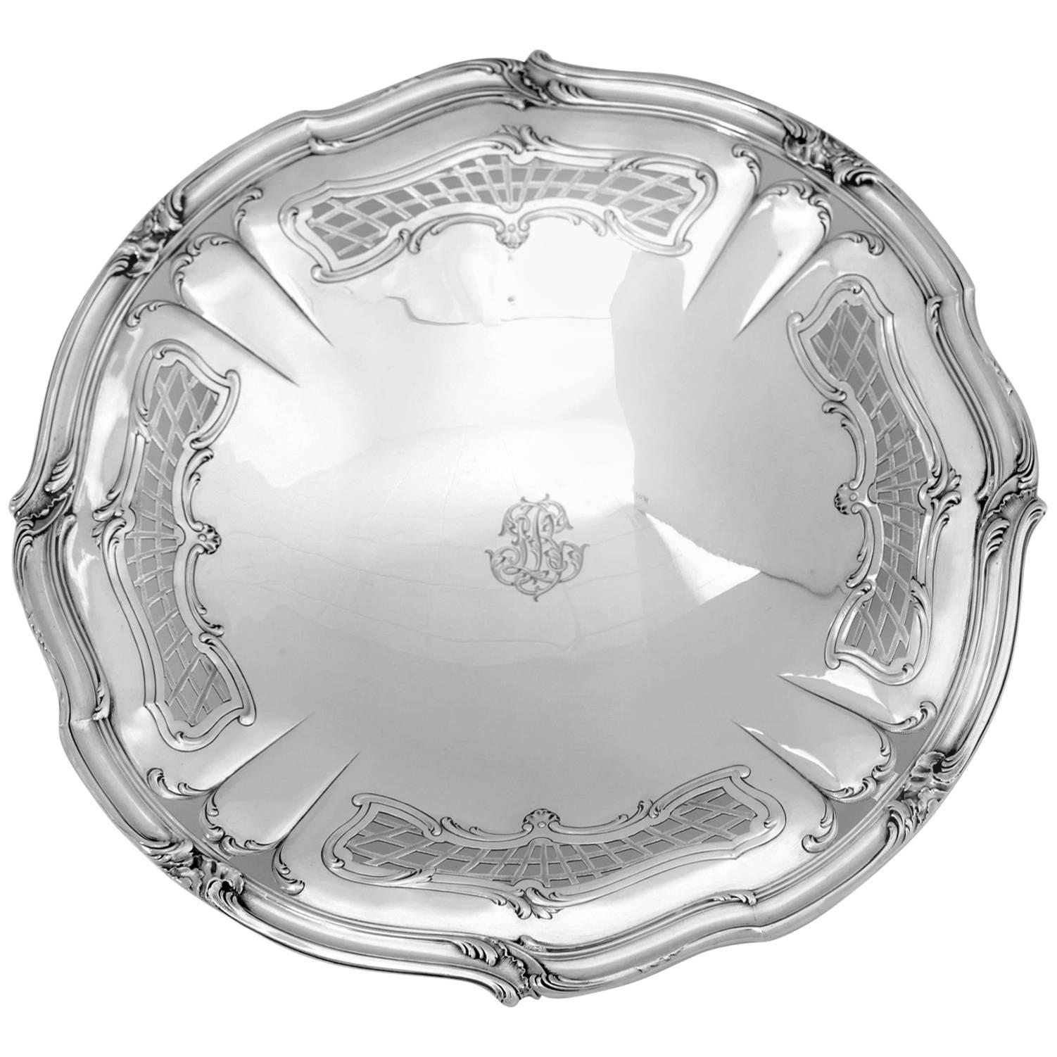 Henin Fabulous French All Sterling Silver Compote, Serving Dish, Tray Rococo For Sale
