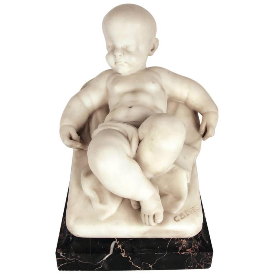 Antique Museum Quality Marble Sculpture of Baby For Sale