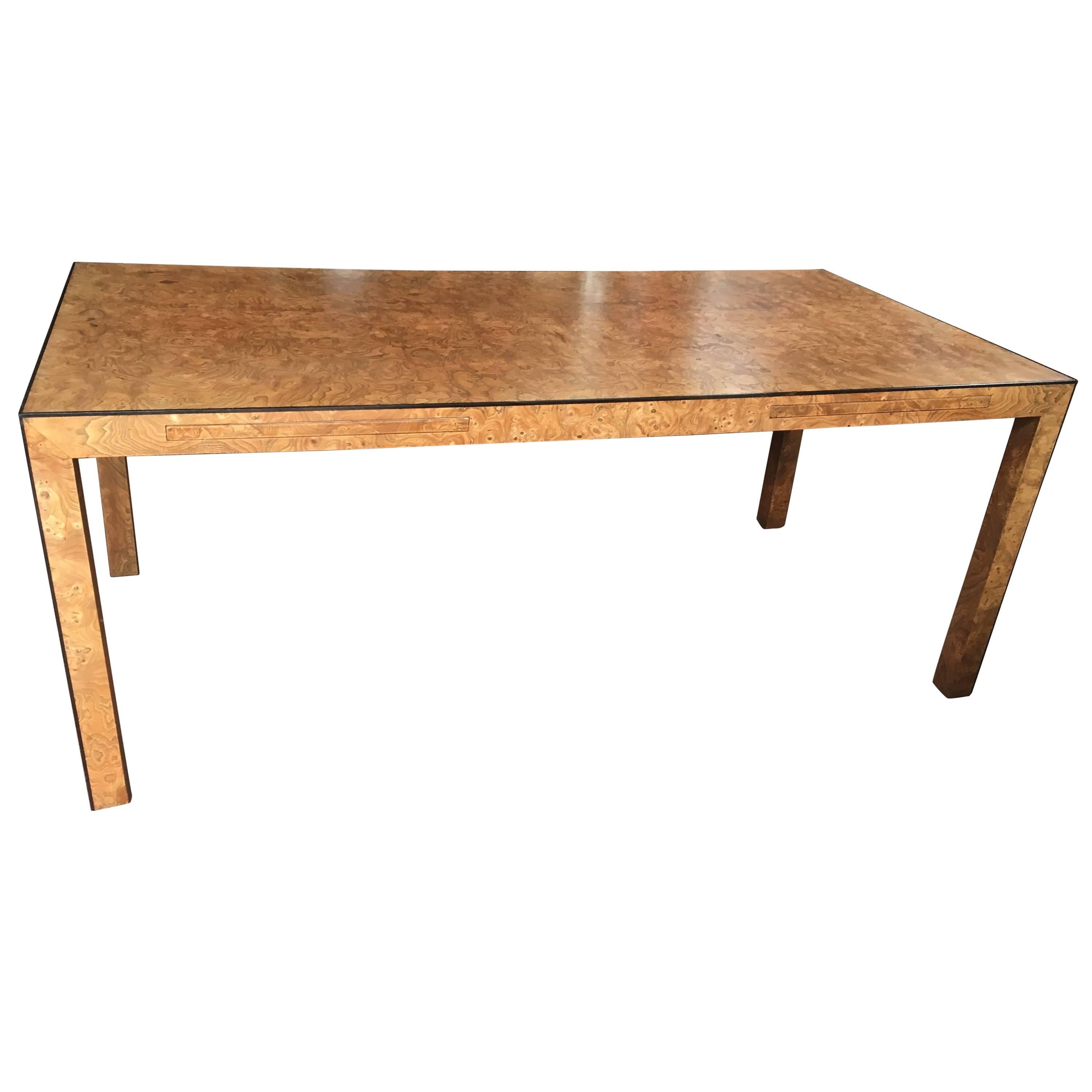 1970s Milo Baughman Burl Wood Parsons Dining Table or Partners Desk