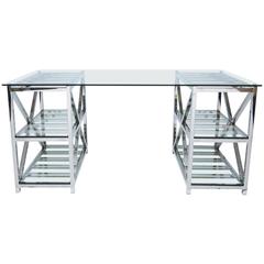 Glass and Chrome Double Pedestal Desk 3