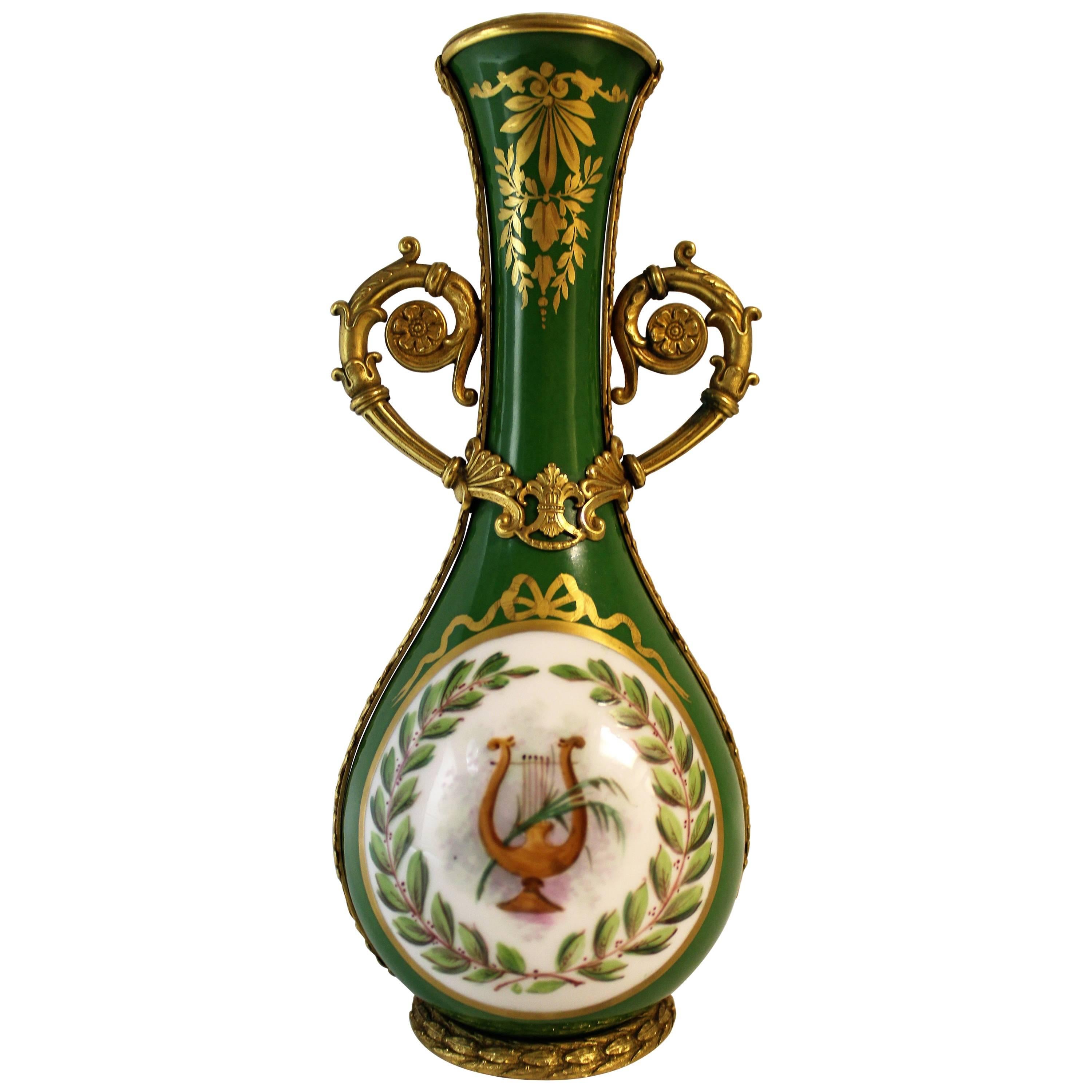 French Sevres Attributed Porcelain Vase with Ormolu Bronze Mounts