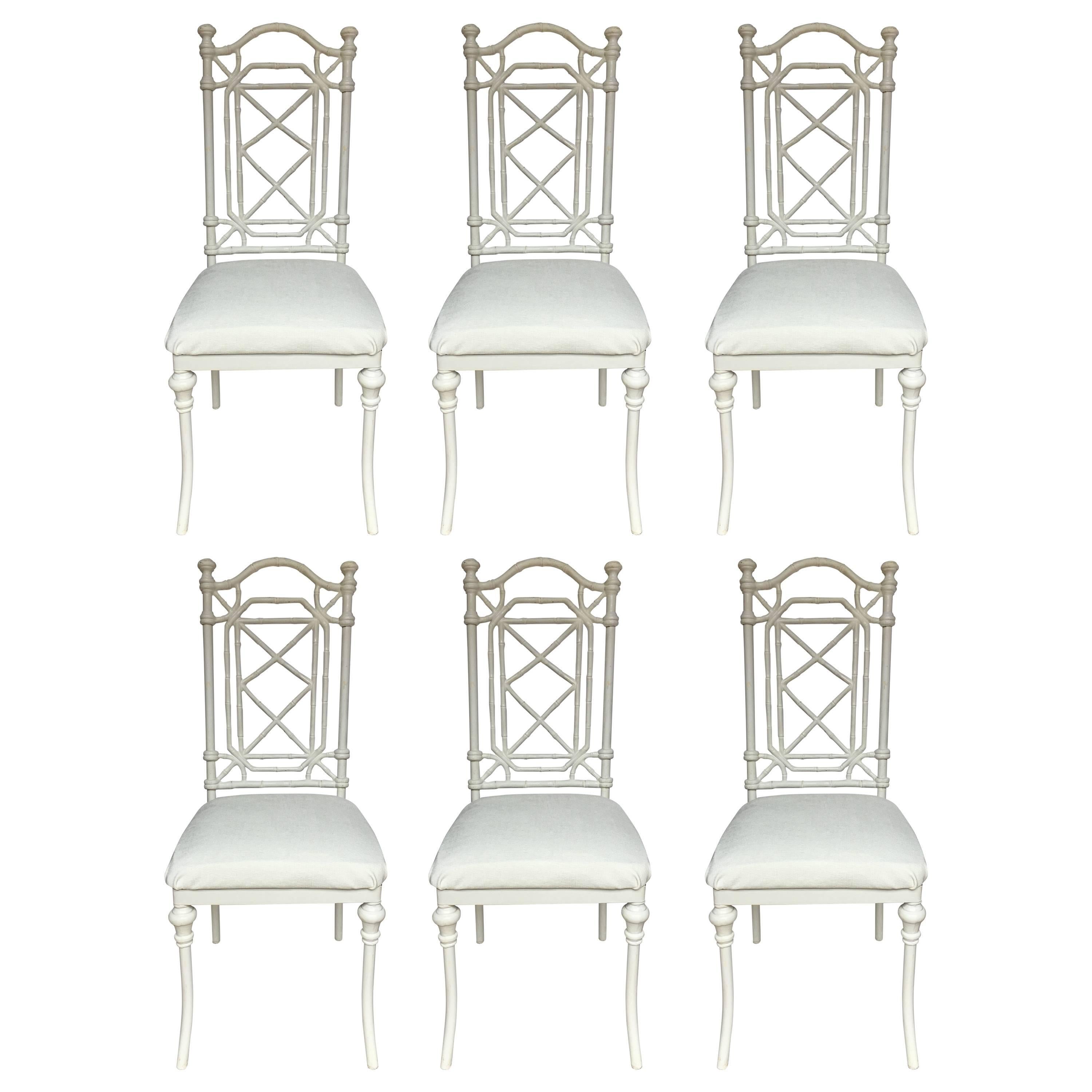 Hollywood Regency Faux Bamboo Dining Chairs, Set of Six