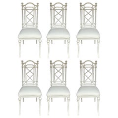 Retro Hollywood Regency Faux Bamboo Dining Chairs, Set of Six