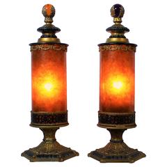 Antique Pair of Arts & Crafts Mica Lamps