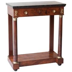 Small Empire Mahogany Console Table with Belgian Black Marple, Stamped 'Benoit'