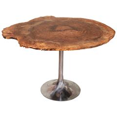 Dining Table Modern Burl Walnut Live Edge Free Form Polished Aluminum Tulip 1