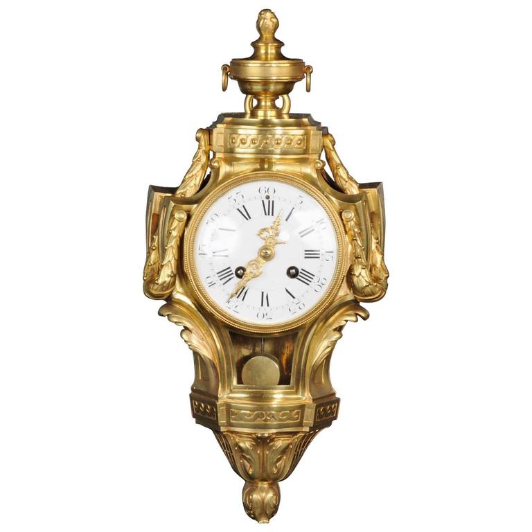 Antique French Gilt Bronze Cartel Wall Clock For Sale at 1stdibs