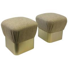 Pair of Satin Brass Poufs by Sally Sirkin Lewis for J Robert Scott