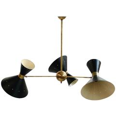 Beautiful Large Italian Adjustable Brass Modernist Chandelier in Stilnovo Style