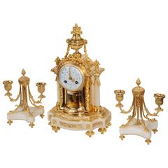 Antique Ormolu and Marble Clock Set by Samuel Marti