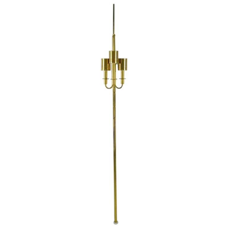 Three-Light Pole Lamp with Polished and Pierced Brass Shades For Sale