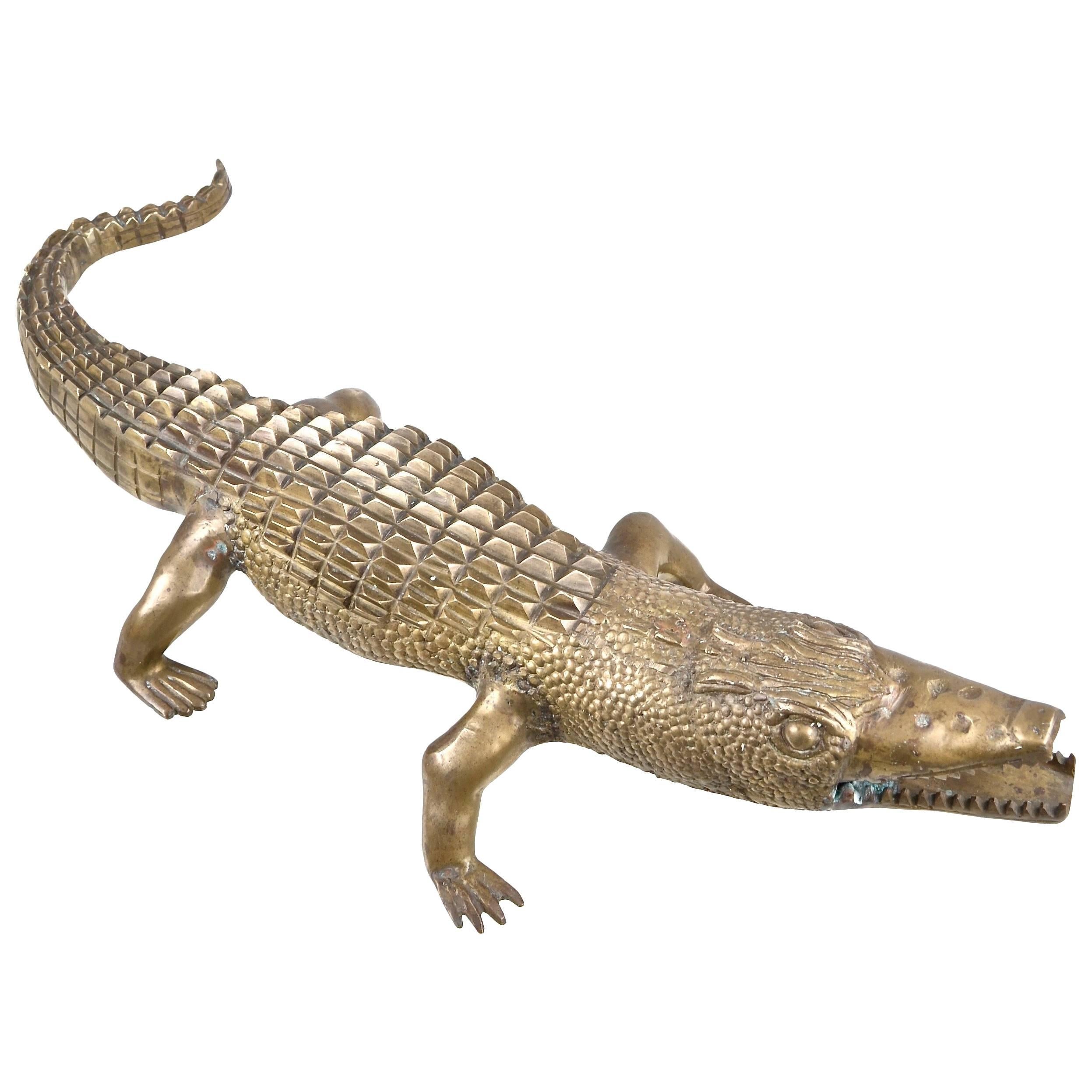 Large Brass Alligator Sculpture