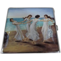Antique German Silver and Enamel Cigarette Case with Classical Dancing Graces