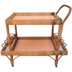 Vintage French Bamboo Bar Cart 1