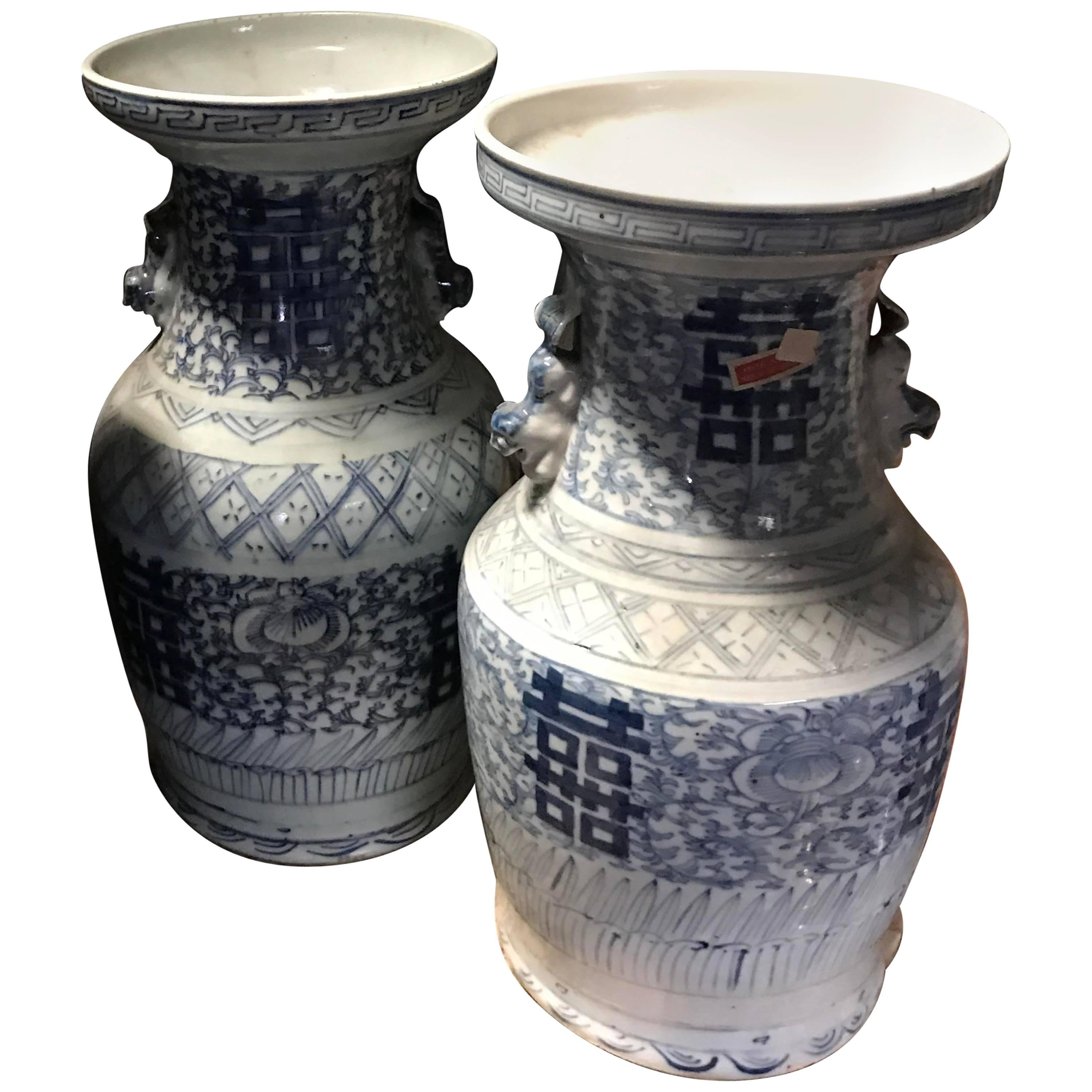 Pair of 19th Century Chinese Blue and White Porcelain Vases