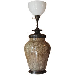 Large Asian Urn Wired as a Lamp with Bronze Base and Mounts, circa 1900