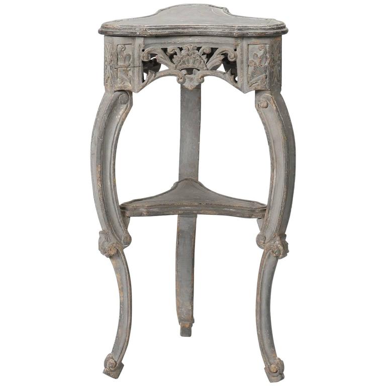 Small French Blue Grey Trefoil Side Table at 1stDibs