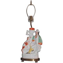 19th Century Staffordshire Spill Vase, Gentleman and His Dog, Mounted as a Lamp 9