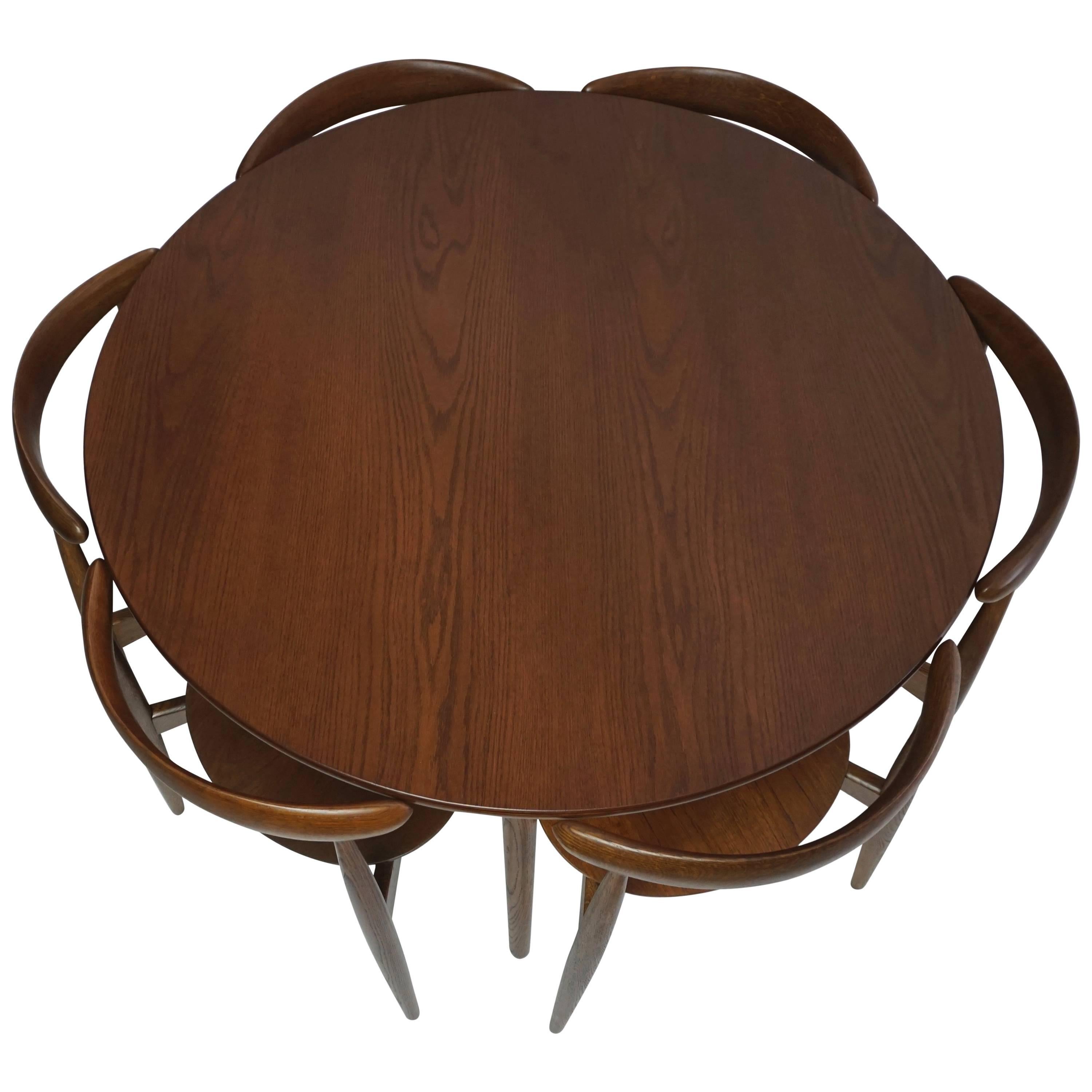 Hans Wegner Three-Leg Table with Six Heart Chairs