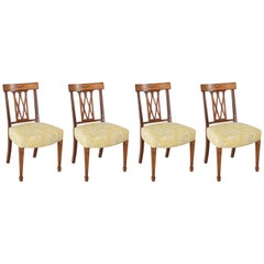 Set of Four 19th Century Italian Marquetry Walnut Side Chairs Dining Chairs