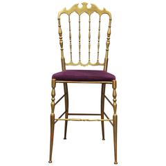 Italian Brass Chiavari Chair with Velvet Seat