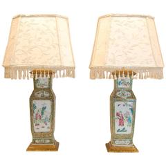 Pair of 19th Century Chinese Urn Lamps with Custom Silk Shades 2