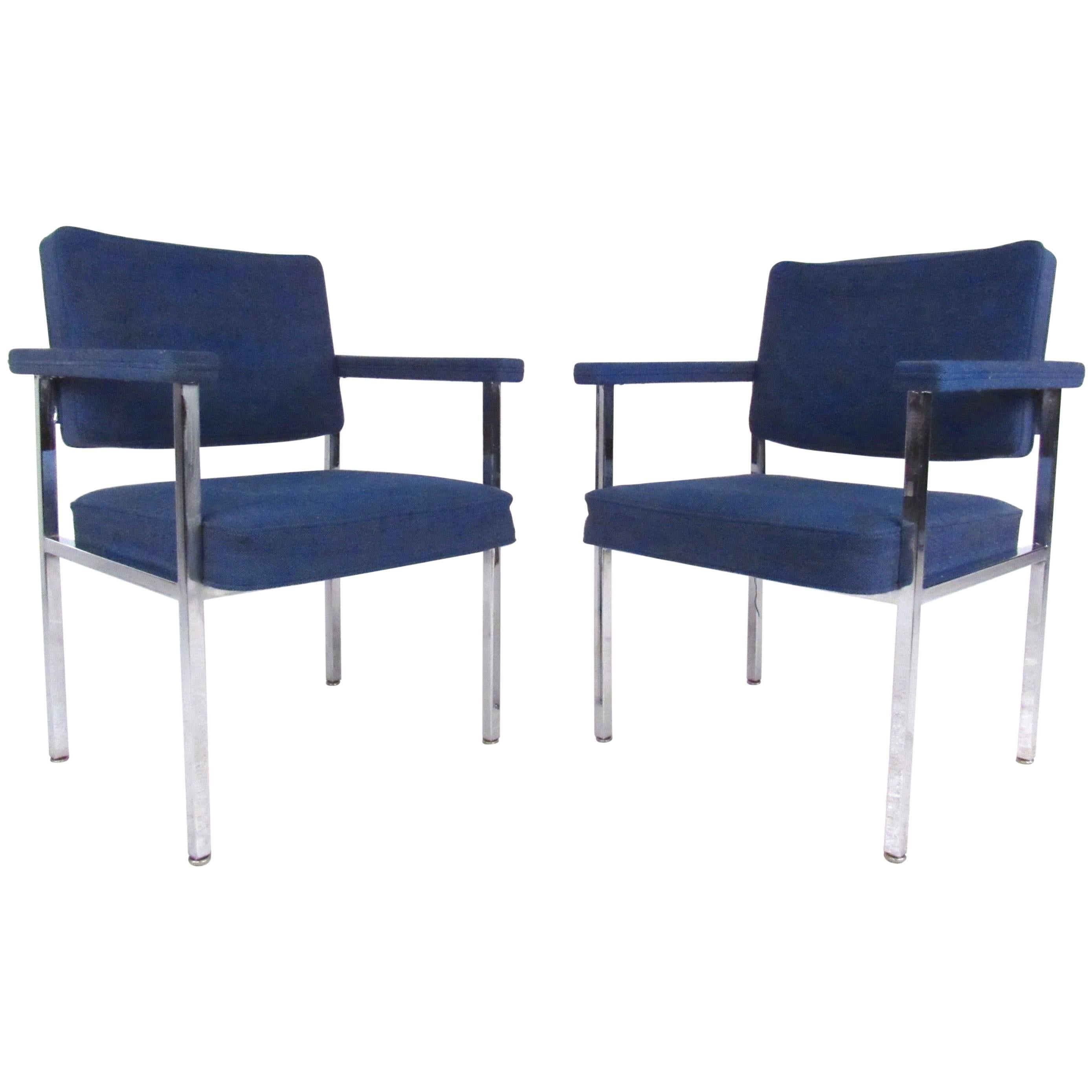 Pair of Mid-Century Modern Chrome Armchairs For Sale
