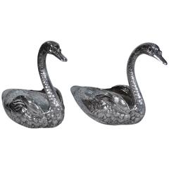 Pair of Large Antique American Sterling Silver and Cut-Glass Swans 5
