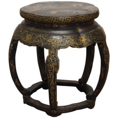 Chinese Black Lacquer Garden Stool Side Table
