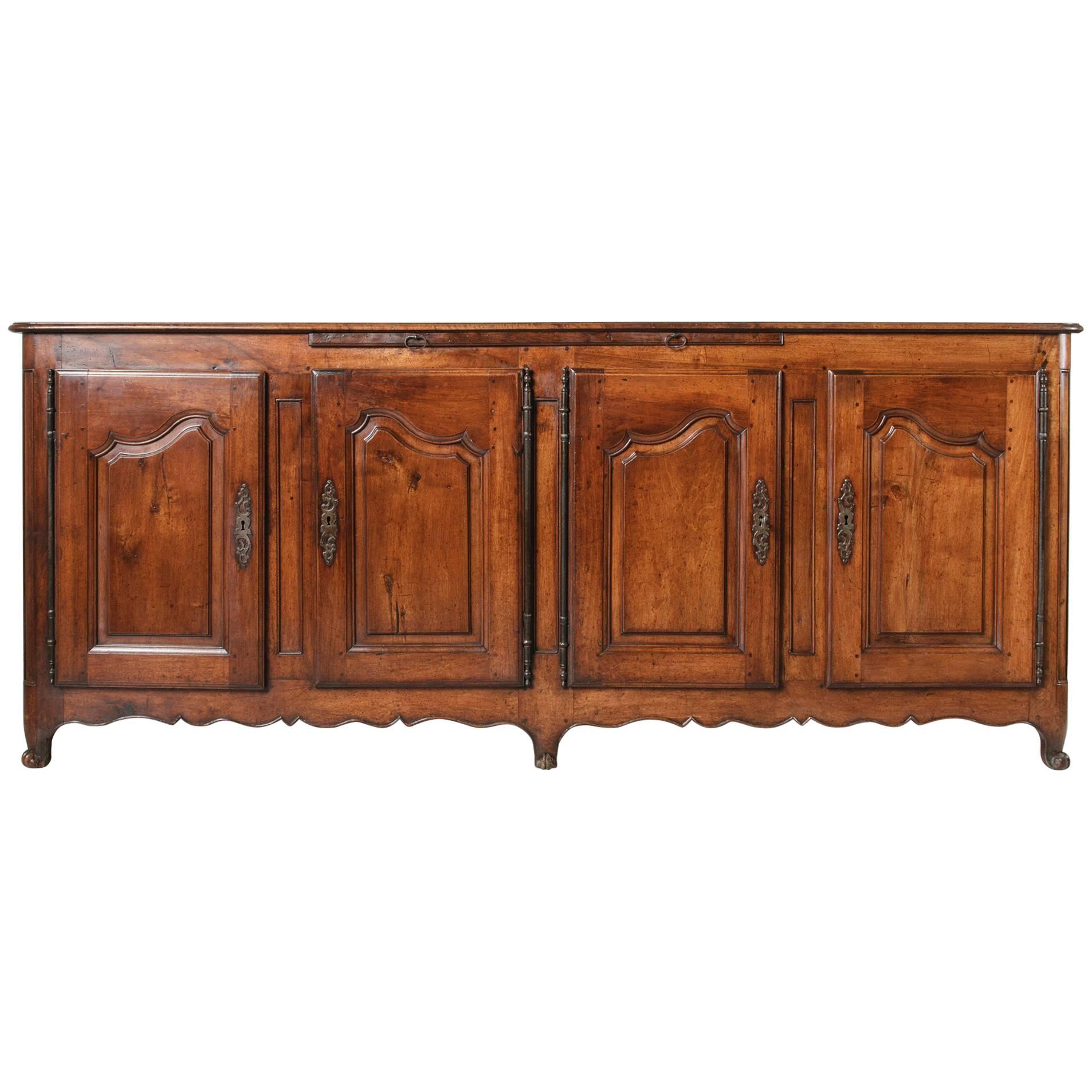 18th Century Louis XV Period French Hand-Carved Walnut Sideboard Enfilade Buffet