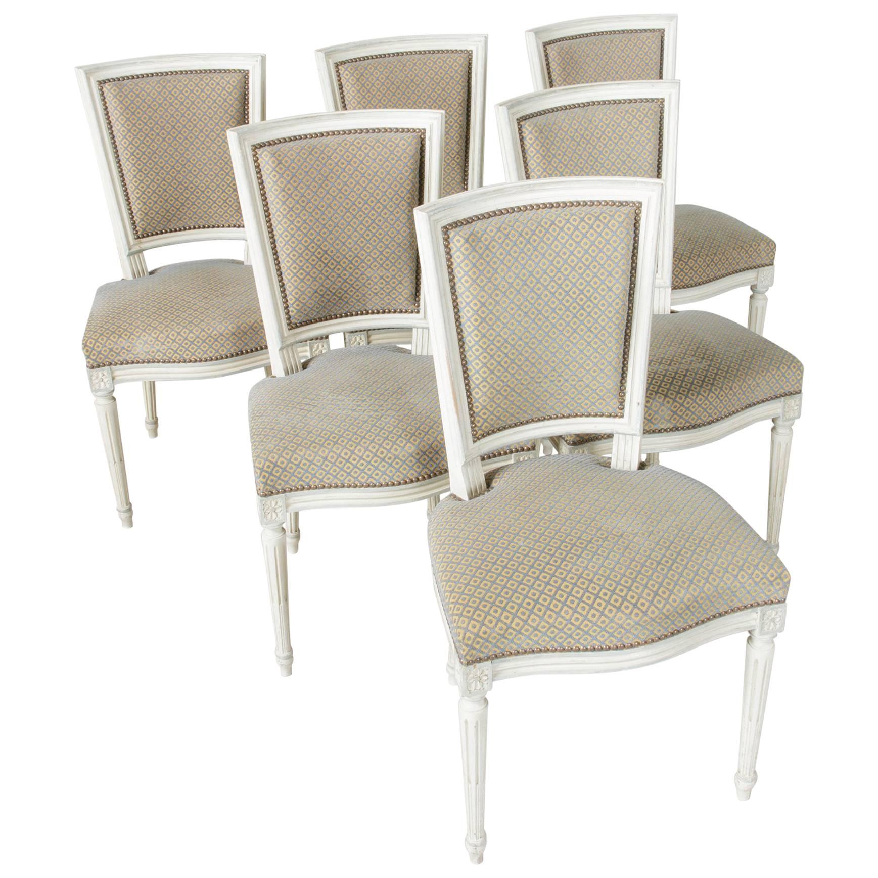 Set of Six French Painted Louis XVI Style Side Chairs or Dining Chairs