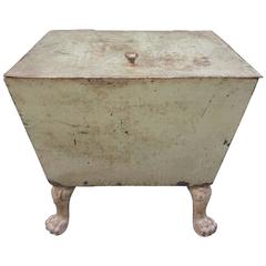 Antique 19th Century French Iron Box with Lion Paw Feet and the Original Green Paint