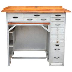 Industrial Stamped Aluminum and Maple Watchmaker's Desk