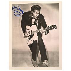 Vintage Fantastic Autographed Black and White Chuck Berry Photograph