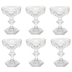 French Baccarat Harcourt Pattern Champagne Coupe Glasses, Set of Six