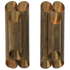 Beautiful and Elegant Pair of Italian Solid Brass 'Orgue' Appliques, circa 1955 4