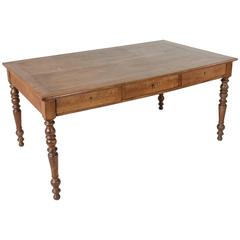 Early 20th Century French Oak Farm Table Dining Table Turned Legs Three Drawers