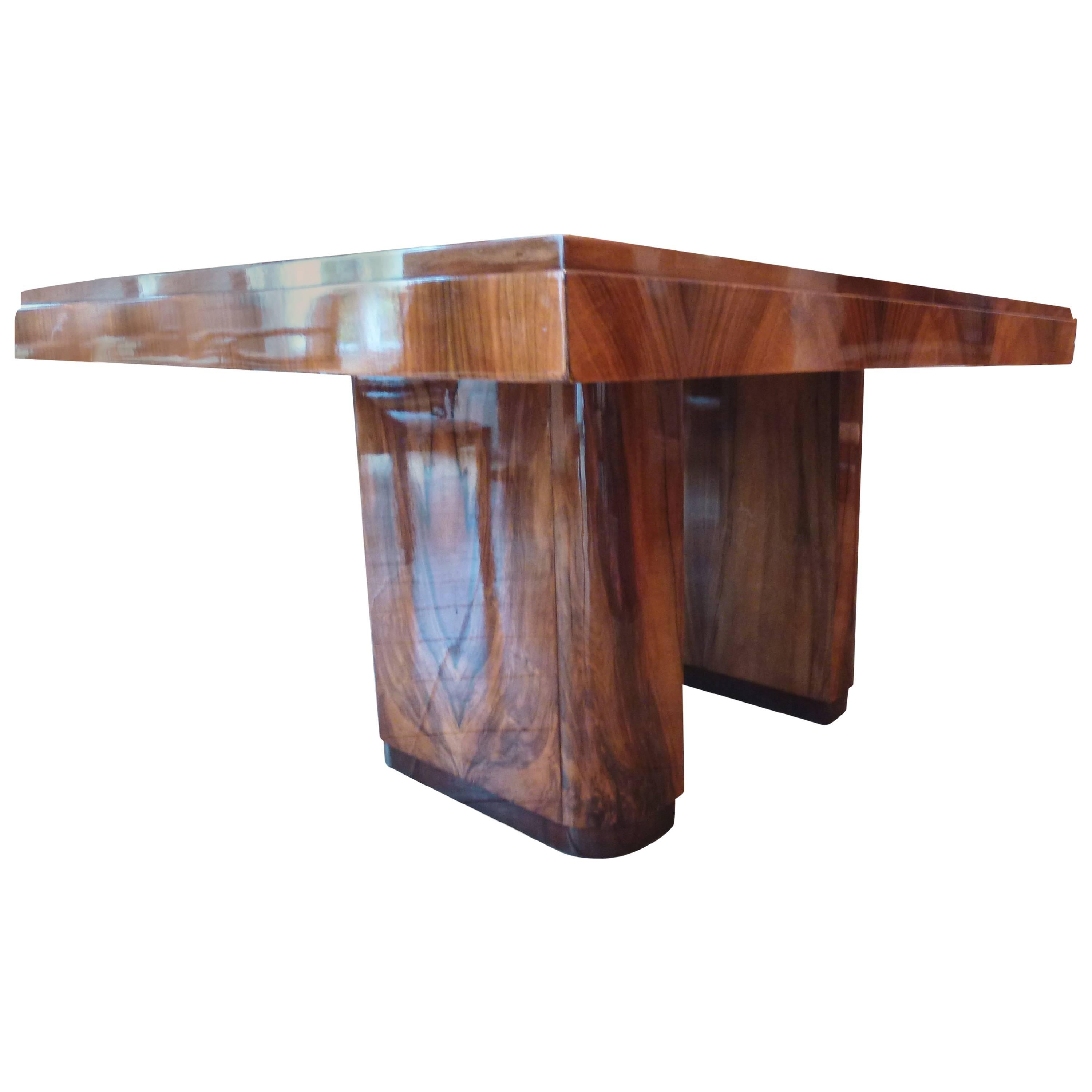 Gorgeous French Art Deco Walnut Veneer Varnished Table