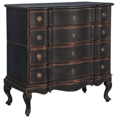 Antique 18th Century Danish Baroque Chest of Drawers with Matte Black Paint
