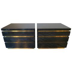 Pair of Black Lacquer and Brass Drawers or Side Tables by J C Mahey