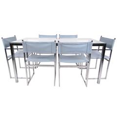 Mid-Century Modern Dining Set in Chrome and Glass