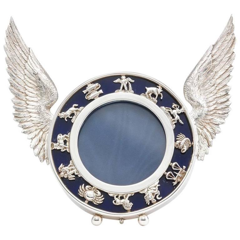 Antique English Silver Photograph Frame with Signs of the Zodiac