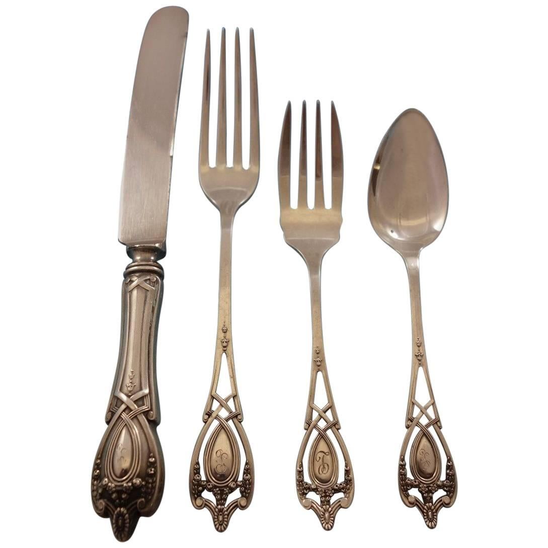 Monticello by Lunt Sterling Silver Flatware Set for 6 Service 24 Pieces "L" Mono at 1stDibs