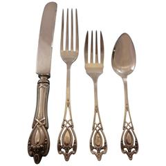 Monticello by Lunt Sterling Silver Flatware Set for 6 Service 24 Pieces "L" Mono