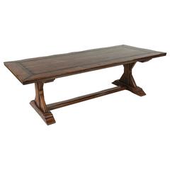 French Farm Table Dining Table with Trestle Made of Oak with Ebonized Inlay