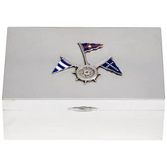 Mid-20th Century Silver Box with Nautical Silver and Enamel Flag Decoration