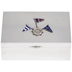 Mid-20th Century Silver Box with Nautical Silver and Enamel Flag Decoration 7