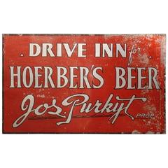 Vintage Rare Original 1930s Hoerber's Beer Tin Sign
